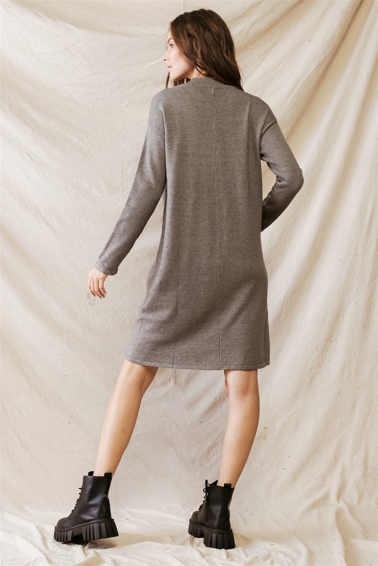 Heather Grey Viscose Blend Knit Long Sleeve Midi Dress /1-2