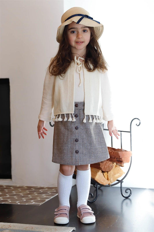 Girls Cream Knit Hem Detail Self-Tie Vest /2-2-2