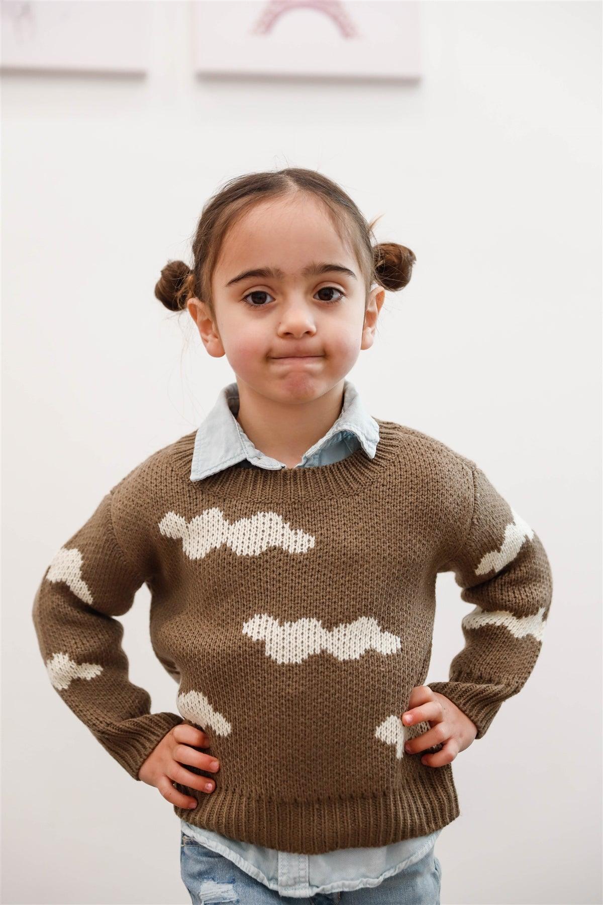 Girls Mocha Knit Cloud Print Sweater /2-1-2