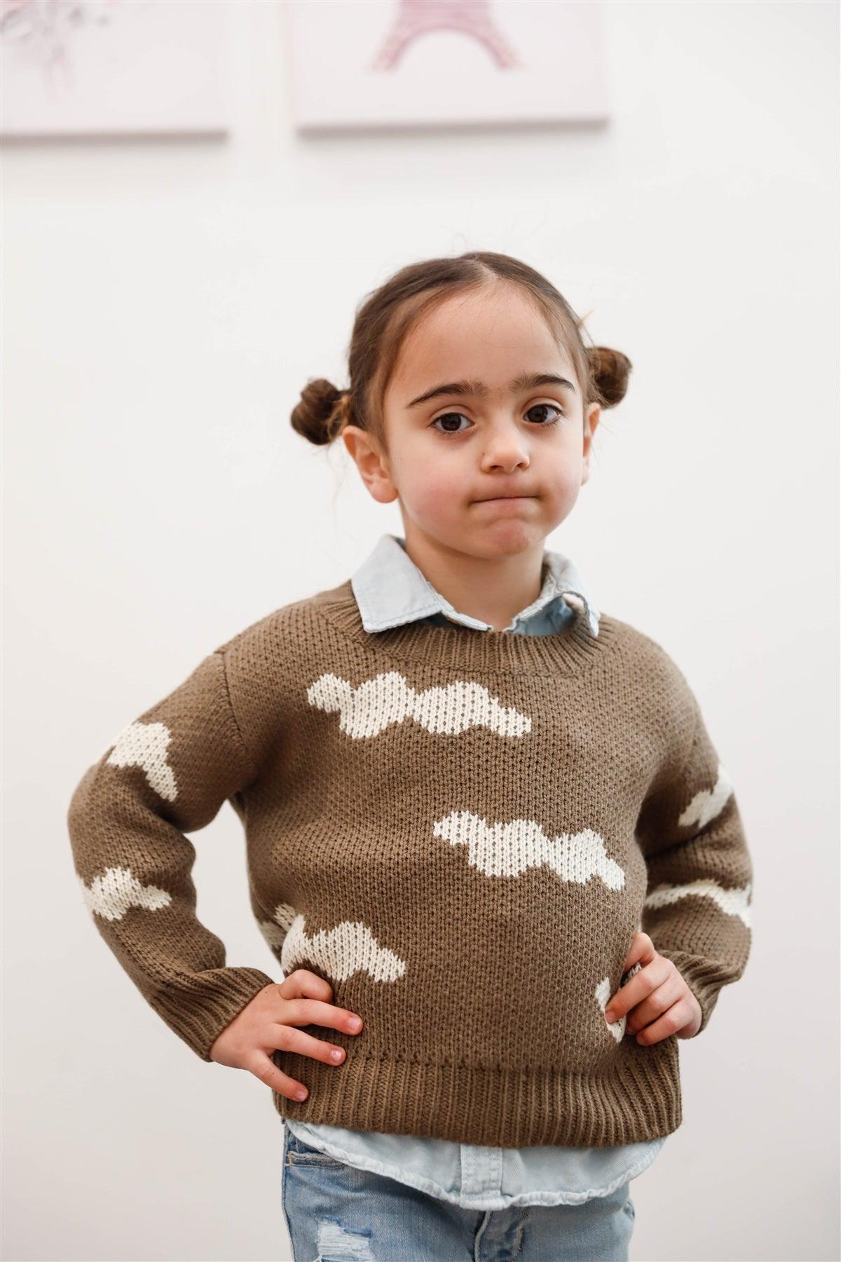 Toddler Girls Mocha Knit Cloud Print Sweater /2-1-2