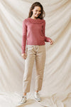 Mauve Knit Collared Neck Long Sleeve Sweater /3-2-1