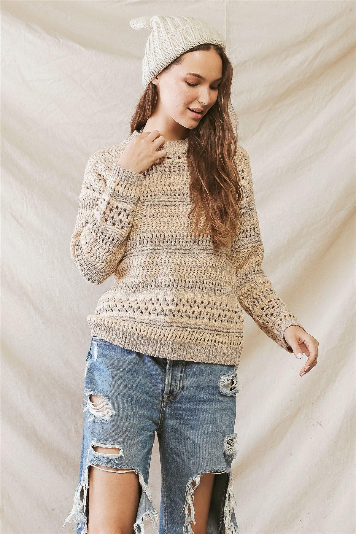 Beige Knit Crew Neck Long Sleeve Sweater /2-3-1