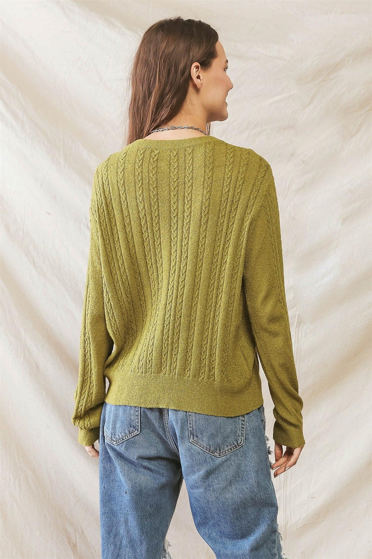 Farm Cable Knit Button-Up Long Sleeve Cardigan Sweater /3-2-1