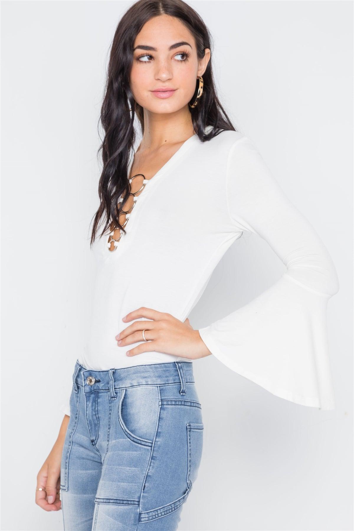Ivory Bell Sleeves O-Ring Top /3-2-1