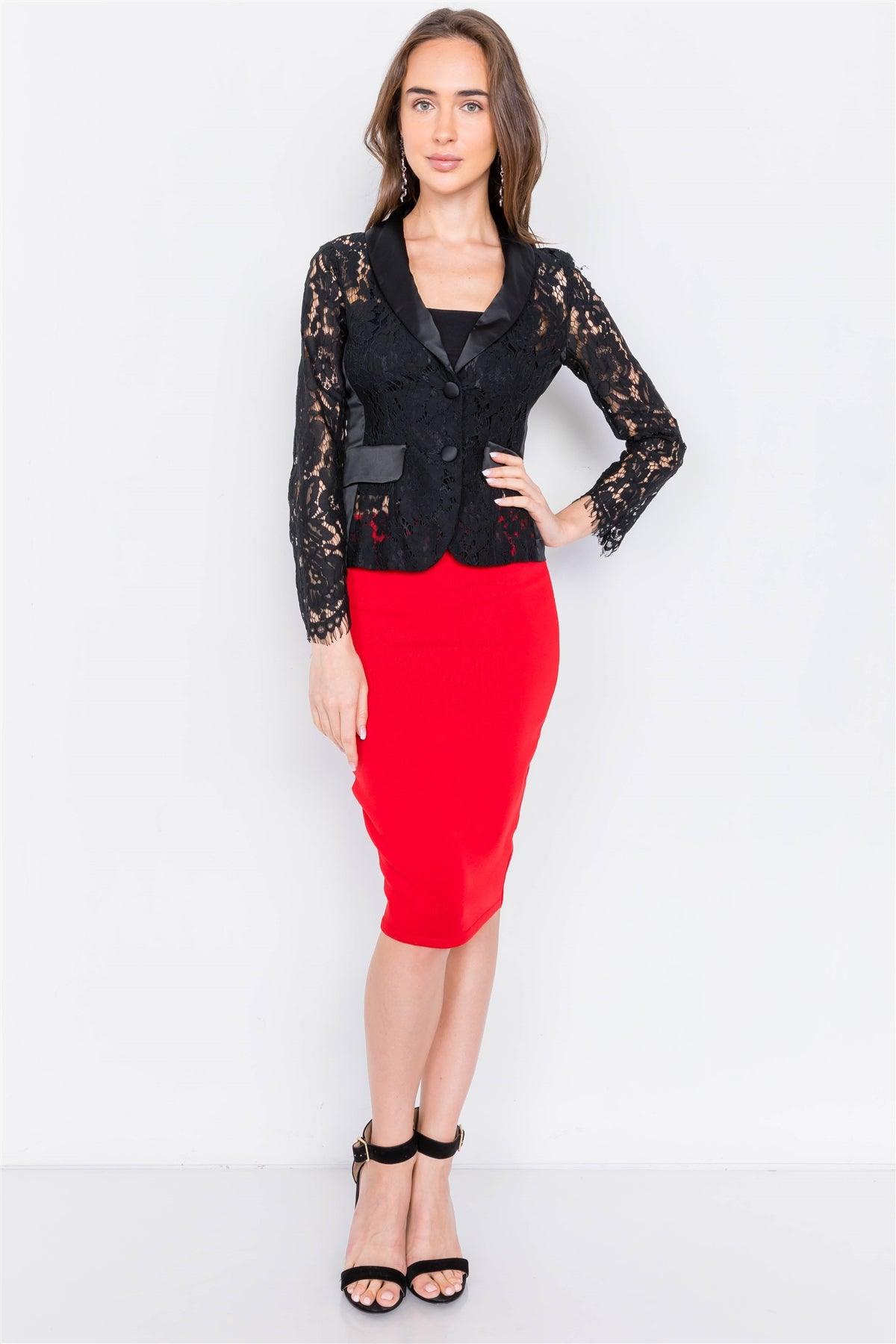 Red High-Waist A-Line Pencil Bodycon Basic Midi Skirt  /1-2-2