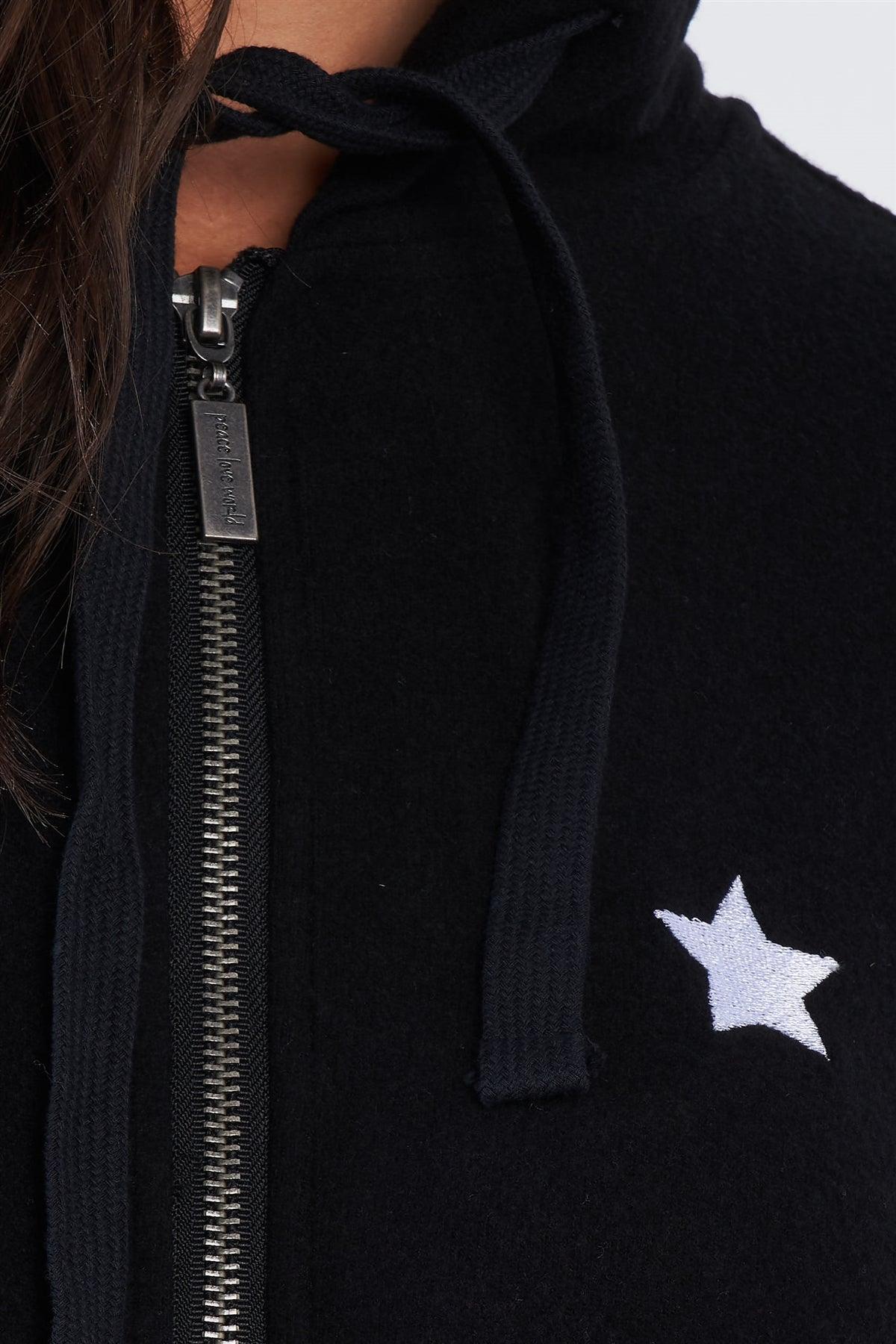 Black Star Embroidered "I Am Light" Graphic Zip Up Hoodie /3-3-1