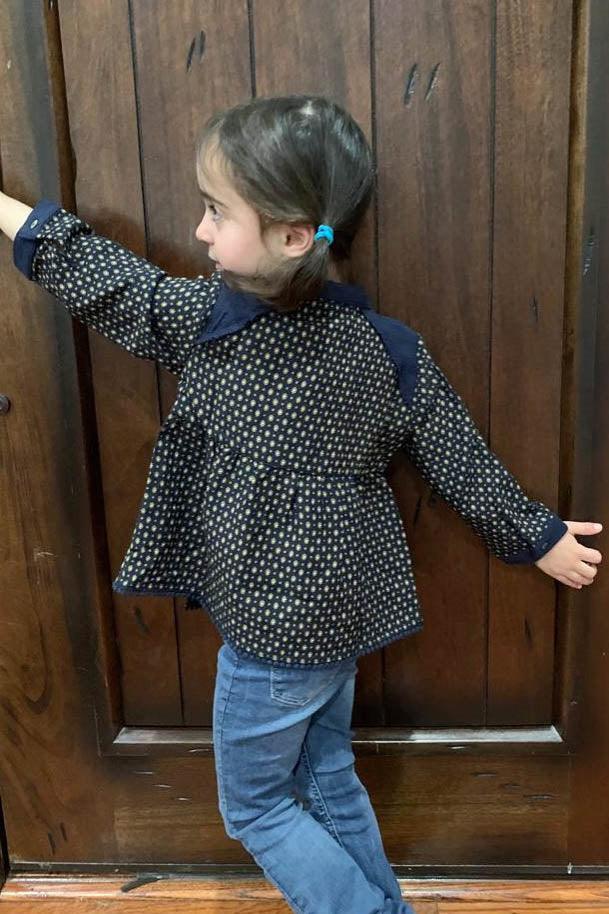 Toddler Girls Navy Printed Contrast Textured Trim Detail Side Tie Top /1-1-1-1