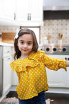 Girls Mustard Polka Dot Ruffle Detail Top /2-1-2-2