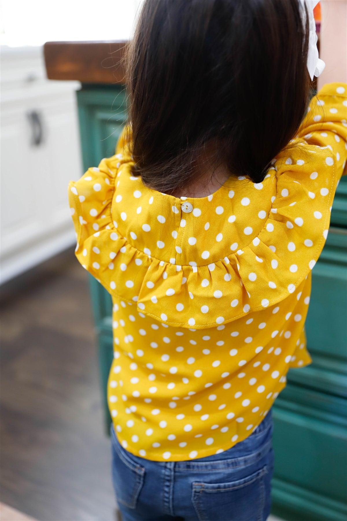 Toddler Girls Mustard Polka Dot Ruffle Detail Top /2-1-2-2