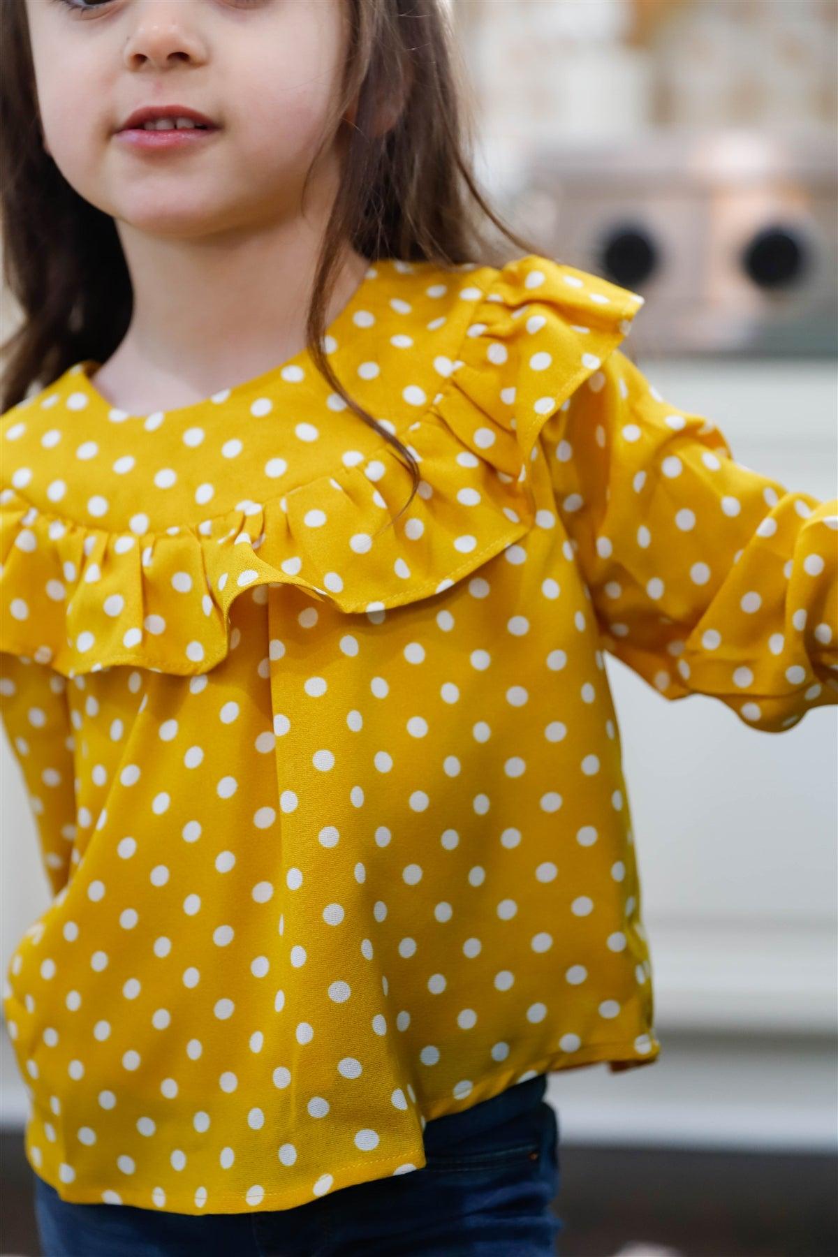 Toddler Girls Mustard Polka Dot Ruffle Detail Top /2-1-2-2