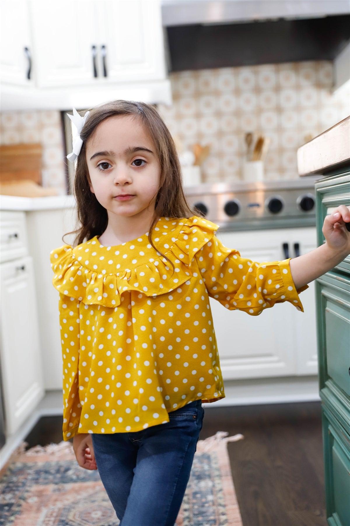 Toddler Girls Mustard Polka Dot Ruffle Detail Top /2-1-2-2