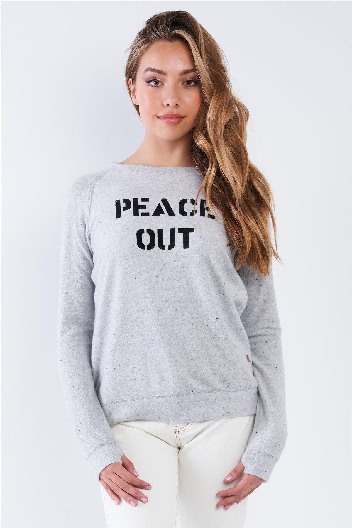 Heather Grey Comfy Long Sleeve "Peace Out" Graphic Pullover Top