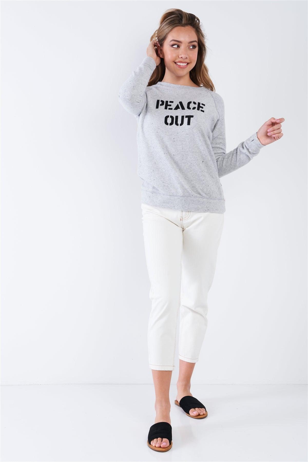 Heather Grey Comfy Long Sleeve "Peace Out" Graphic Pullover Top