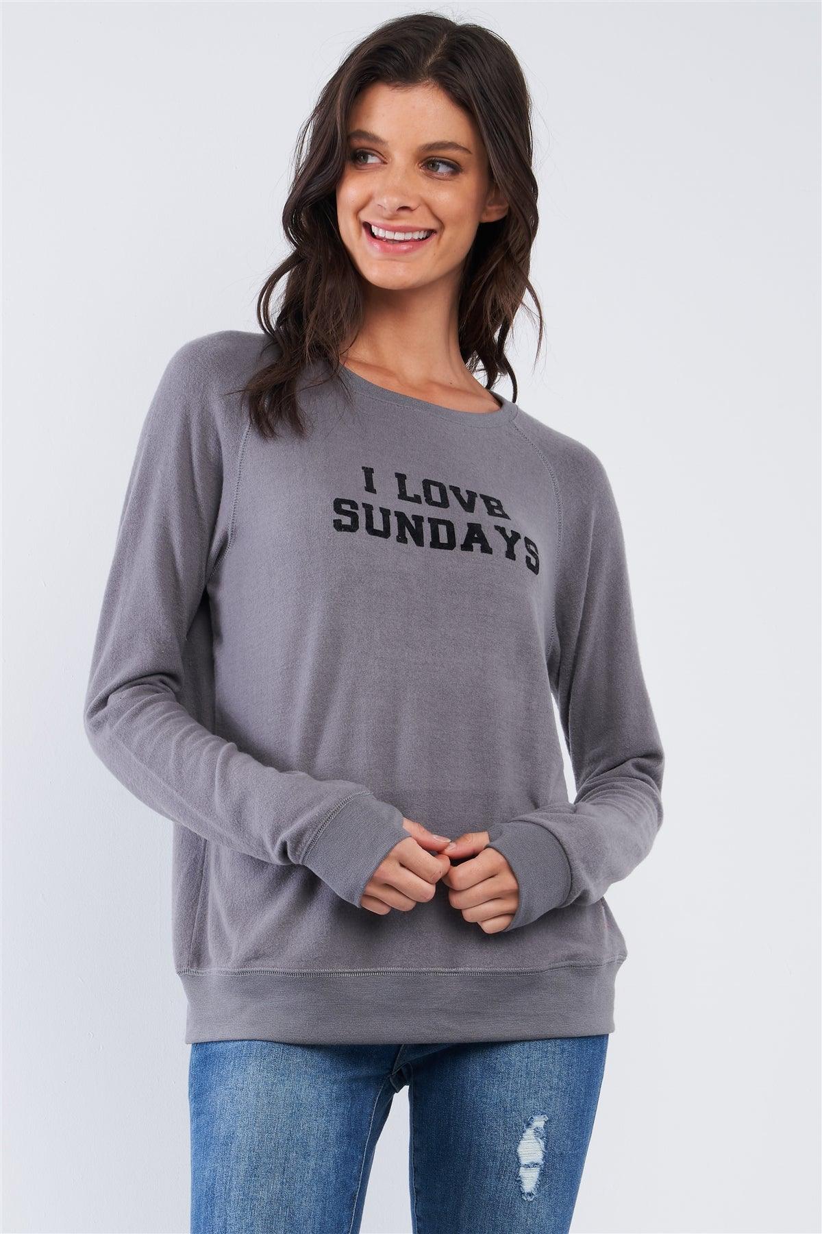 Charcoal Long Sleeve "I Love Sundays" Graphic Crew Neck Comfy Top /2-3