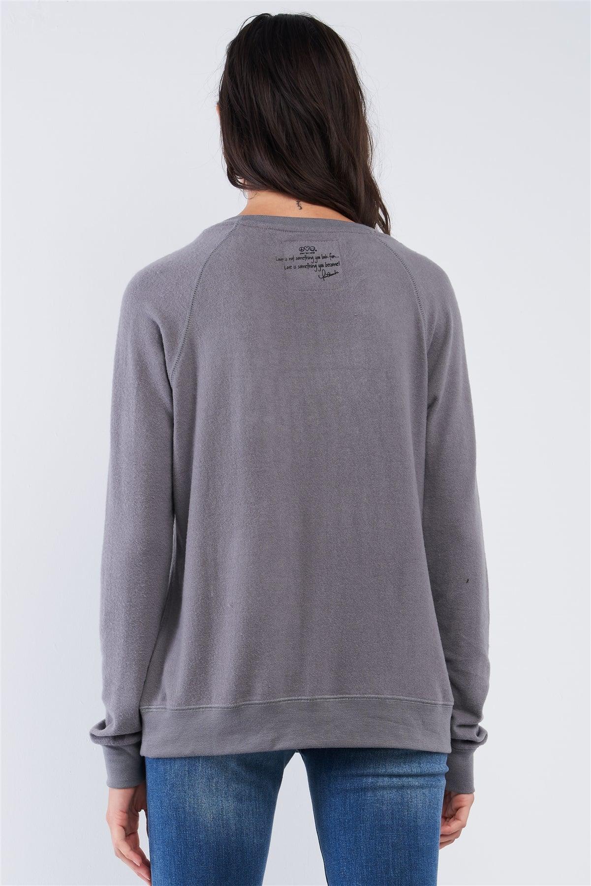 Charcoal Long Sleeve "I Love Sundays" Graphic Crew Neck Comfy Top /2-3