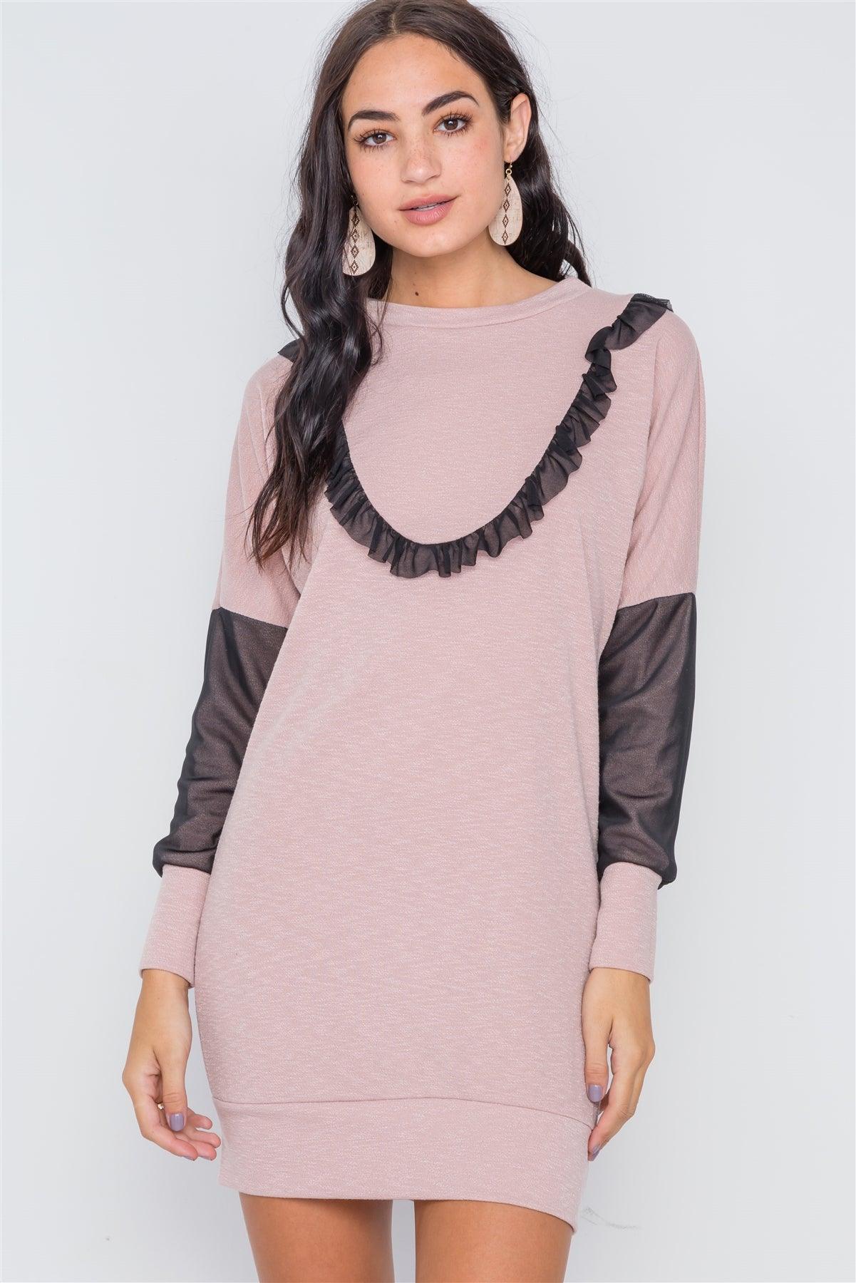 Mauve Mash Detail Mini Sweater Dress /2-2-2