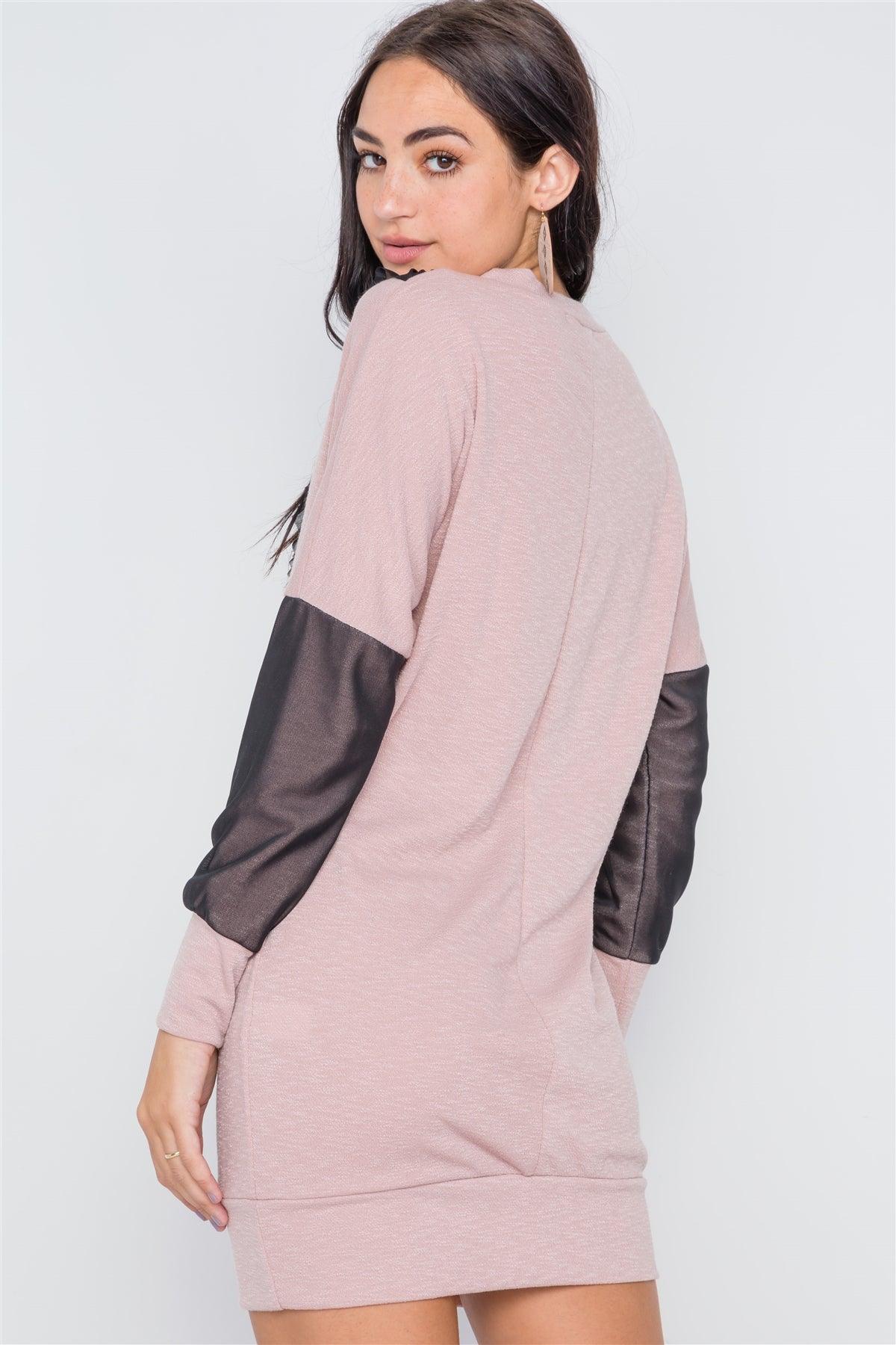 Mauve Mash Detail Mini Sweater Dress /2-2-2