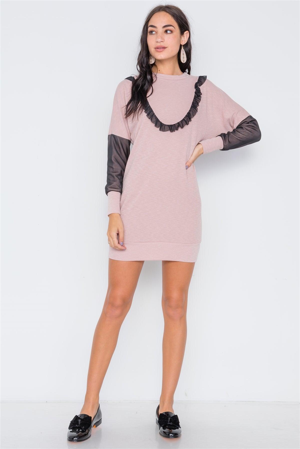 Mauve Mash Detail Mini Sweater Dress /2-2-2