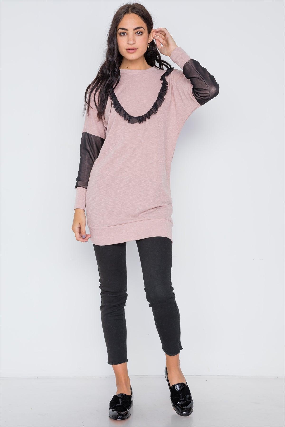 Mauve Mash Detail Mini Sweater Dress /2-2-2