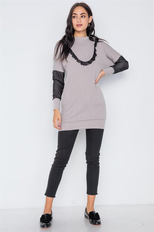 Sage Taupe Mash Detail Mini Sweater Dress /1-2-2