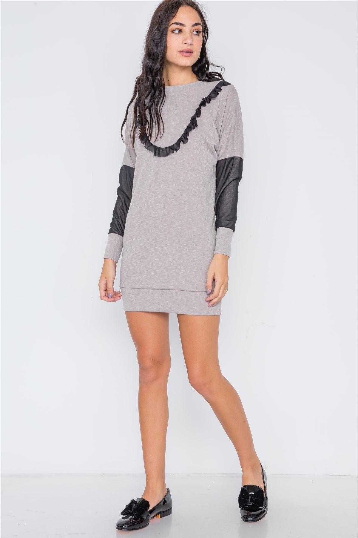 Sage Taupe Mash Detail Mini Sweater Dress /1-2-2