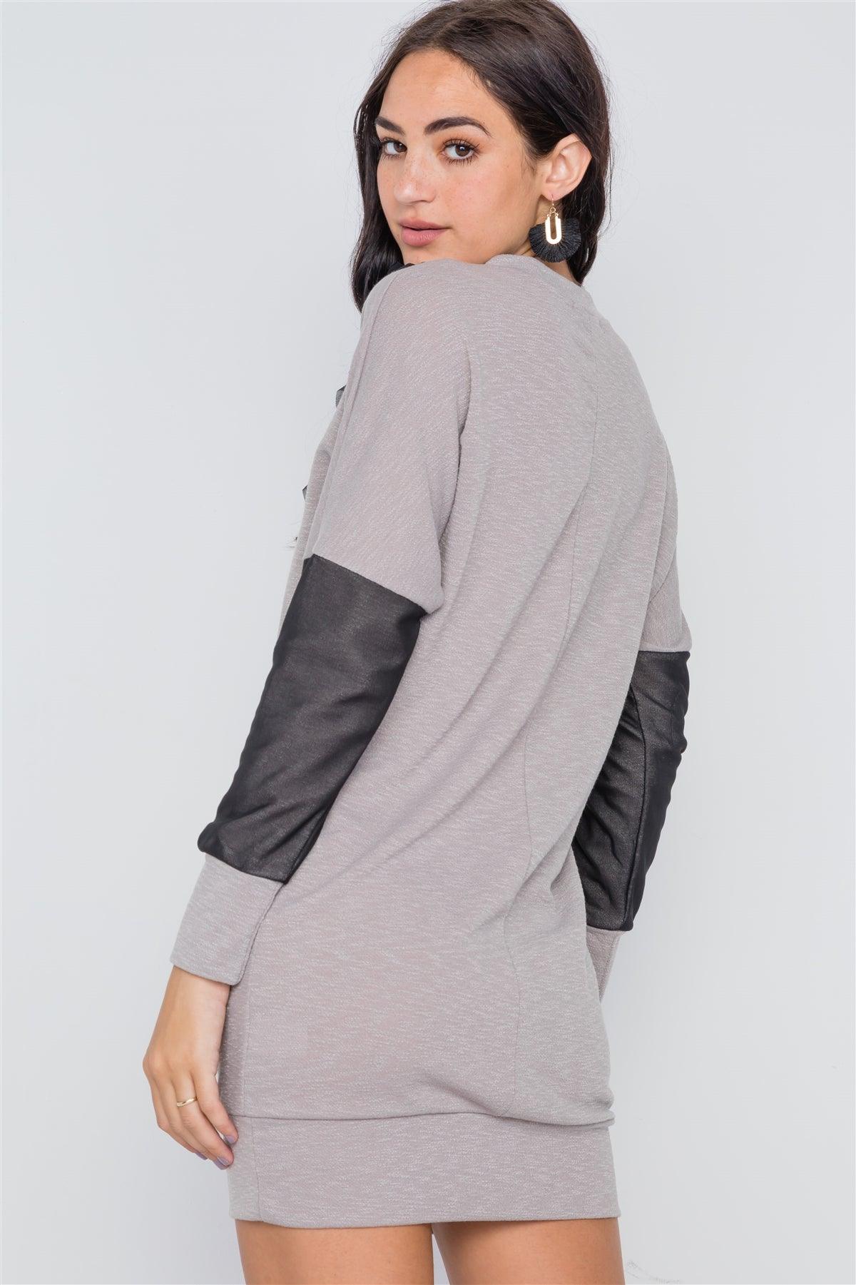 Sage Taupe Mash Detail Mini Sweater Dress /1-2-2