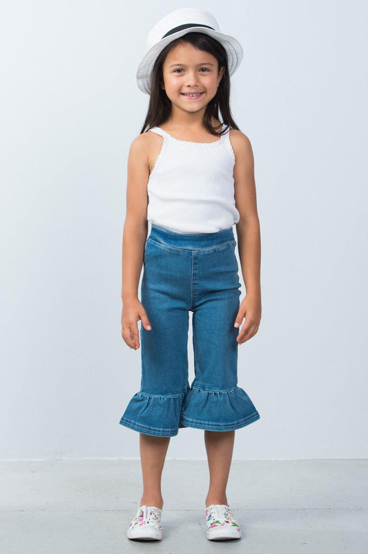 Girls Denim Ruffle Hem Pants / 2-2-2