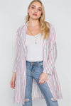 Natural Blue Open Front Stripe Long Sleeve Coat /1-2-2-1