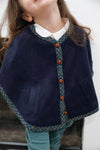 Girls Navy Flannel Plaid Trim Button Up Cape Coat /2-1-1