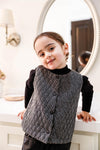 Girls Black & Off-White Quilted Stripe Reversible Polka Dot Velvet Button Up Vest /3-3