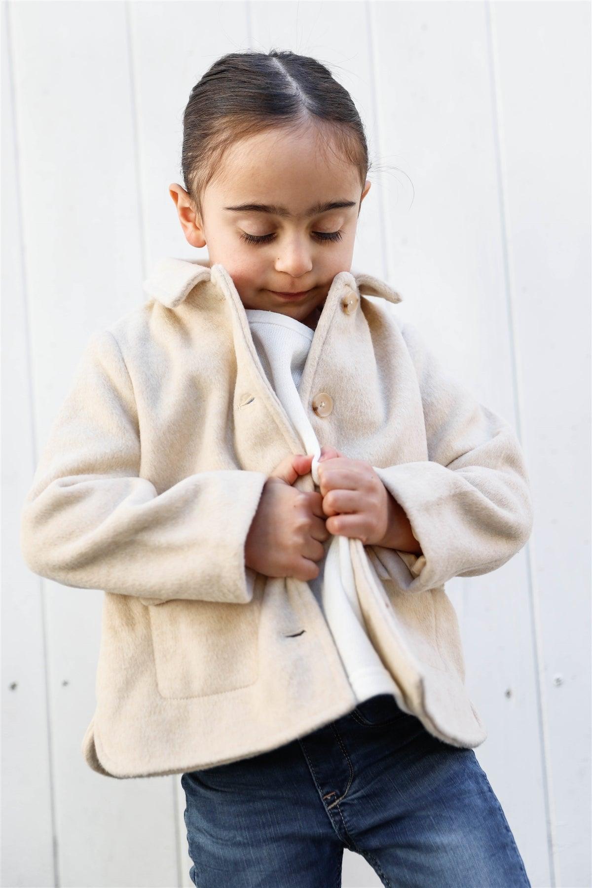 Toddler Girls Light Brown Viscose Blend Collared Button Up Jacket /1-2-2-1