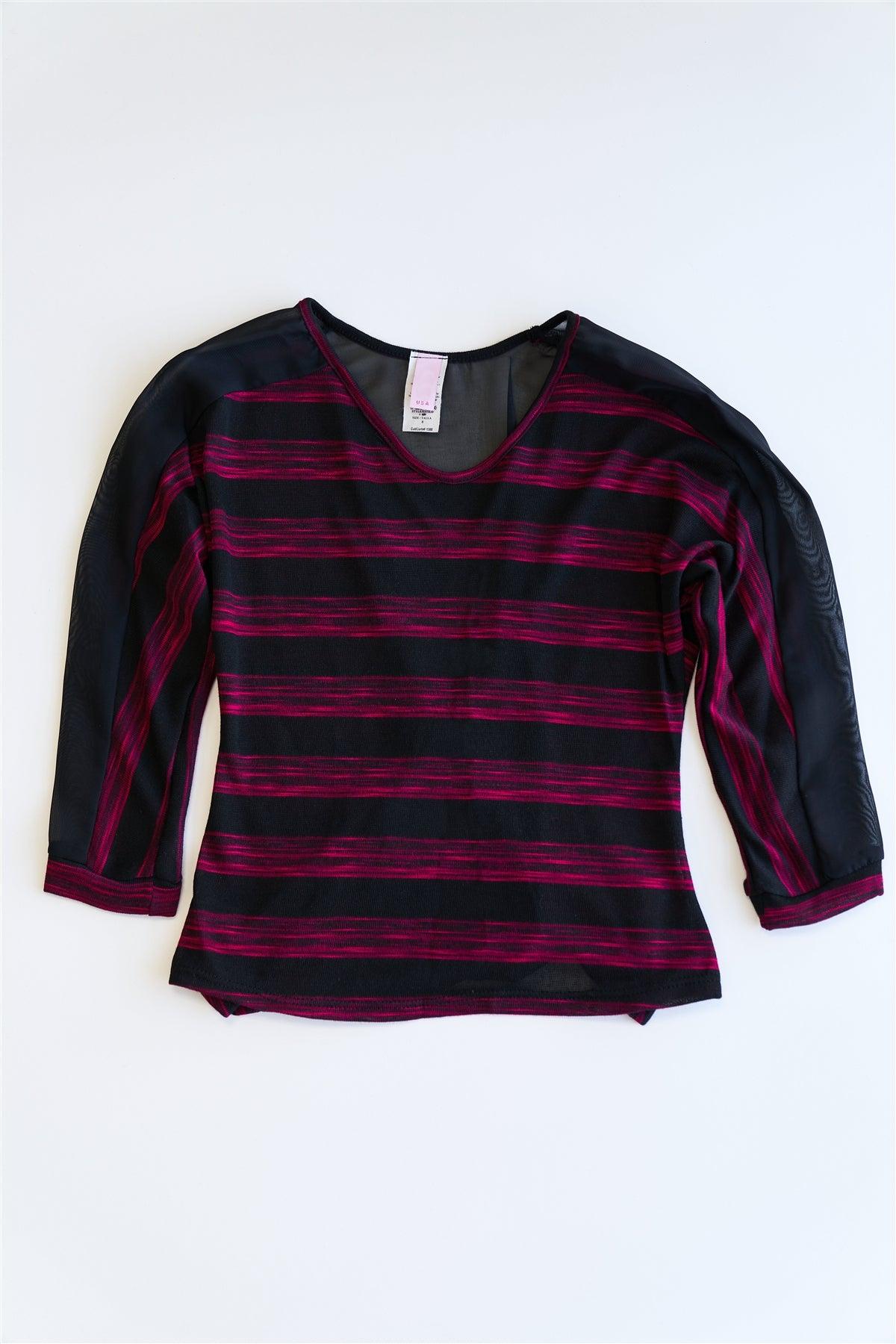 Girls Black Fuchsia Stripe Gathered Back Top /1-2-2