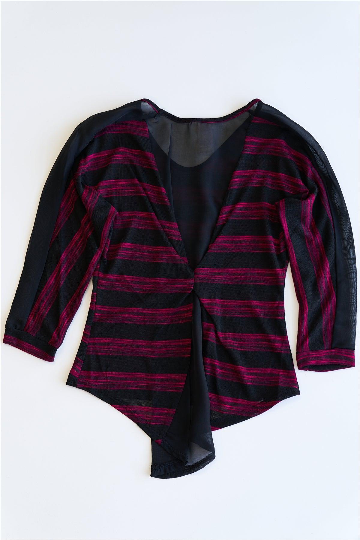 Toddler Girls Black Fuchsia Stripe Gathered Back Top /1-2-2