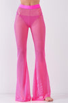 Neon Pink Sheer Tennis Net Mesh High Waist Bell Bottom Pants /2-2-2-1