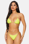 Chartreuse Yellow Green Saint Martin Triangle Belly Chain String Side Bikini Swimwear 2 Piece Set