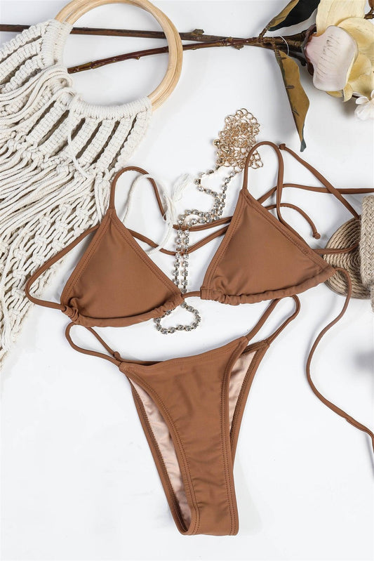 Nude Saint Martin Triangle Belly Chain String Side Bikini Swimwear 2 Piece Set