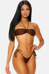 Chocolate Brown Grenada Bandeau Gathered Drawstring Tie Side Bikini Swimwear 2 Piece Set