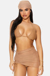 Mocha Covered Up Ruched Mesh Pool Swimwear High Waist Skirt