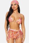 Raspberry Pink Covered Up Ruched Mesh Pool Swimwear High Waist Skirt