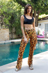 Yellow Leopard Animal Print Mesh Sheer See Through Cover Up Sexy Ruffle Pants