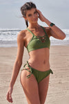 Kale Green Lace-Up V-Neck Criss-Cross Double Strap Back Top & Self-Tie Sides Bottom Bikini Set /2-2