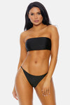 Black Basic Tube Bandeau String Bottoms Bikini Swimwear 2 Piece Set