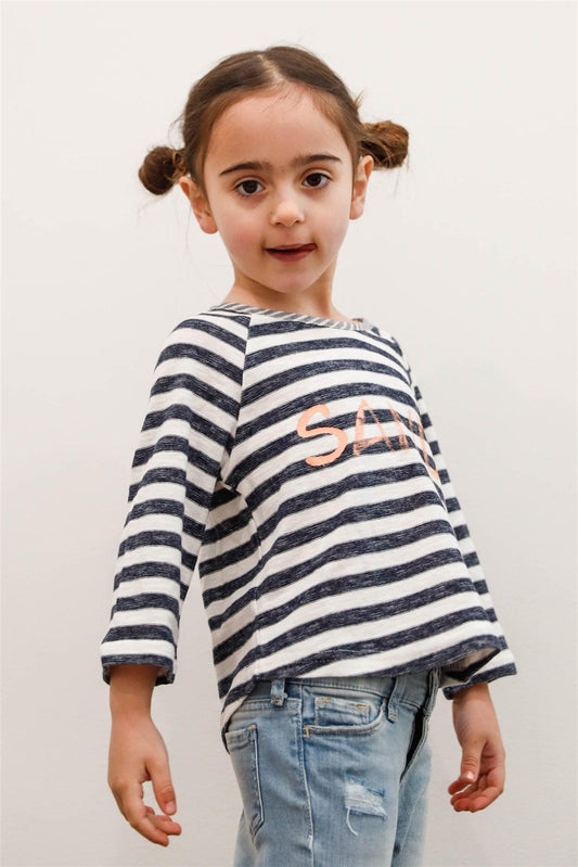 Girls Navy & White Stripe "Sand" Print Long Sleeve Top /2-2-2-2