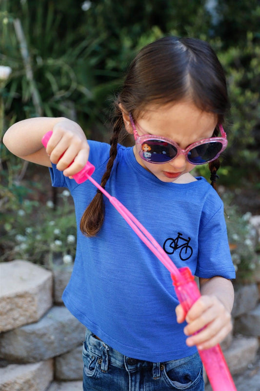 Girls Royal Blue Cotton Velour "Bike" Detail Top /2-2