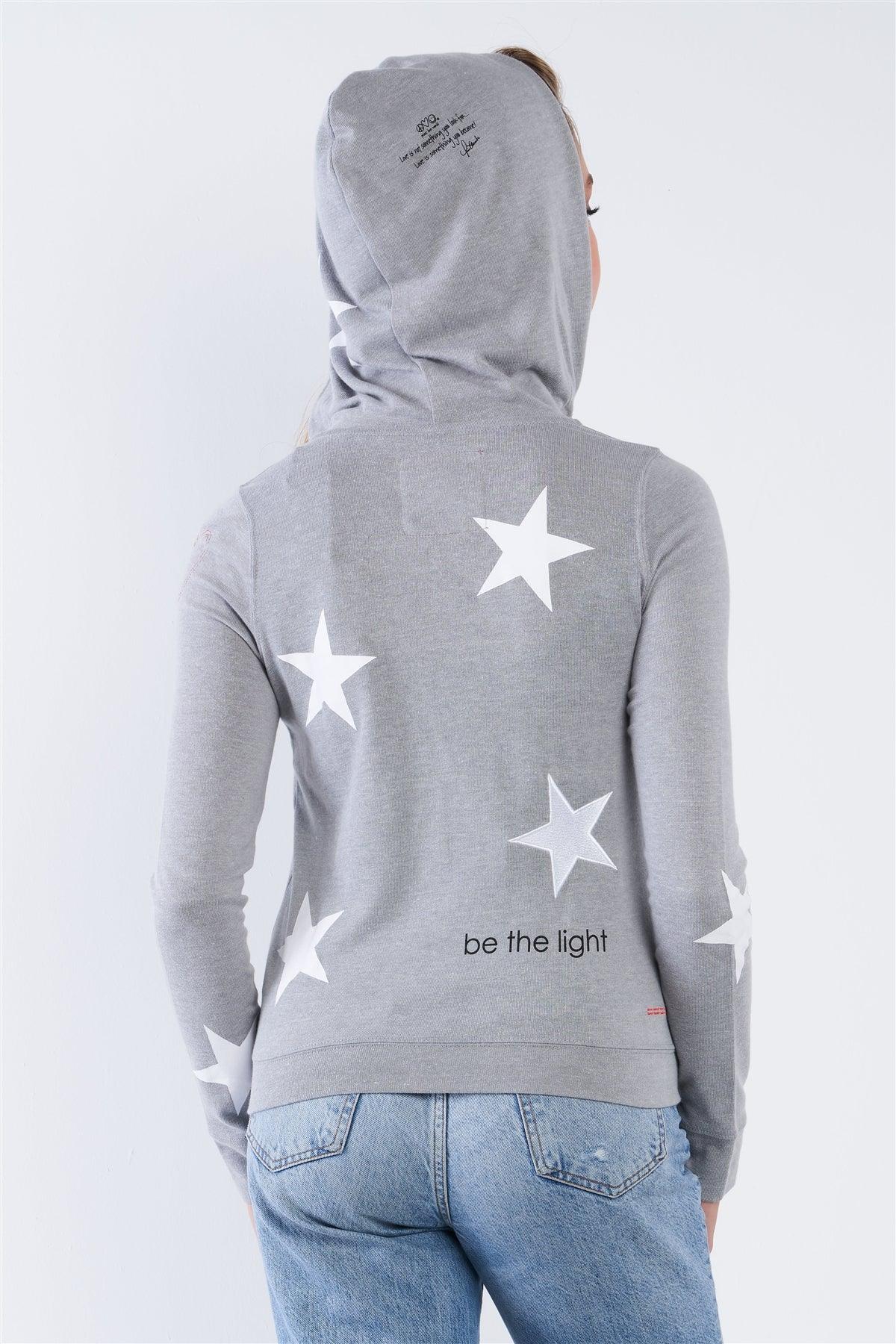 Heather Grey Long Sleeve Star "Be The Light" Zip Up Hoodie