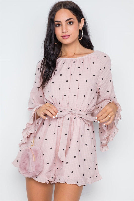 Nude Polka Dot Ruffle Bell Sleeves Romper /1-3-2-1