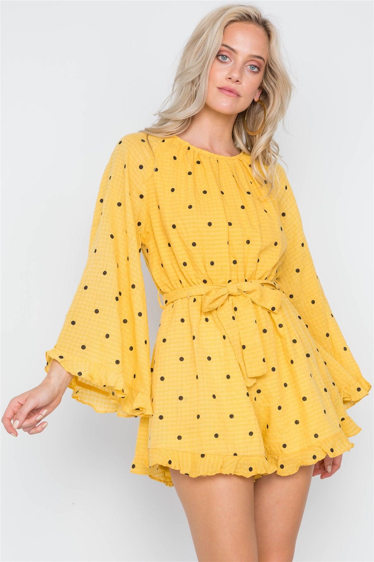 Yellow Polka Dot Ruffle Bell Sleeves Romper /1-3-2-1