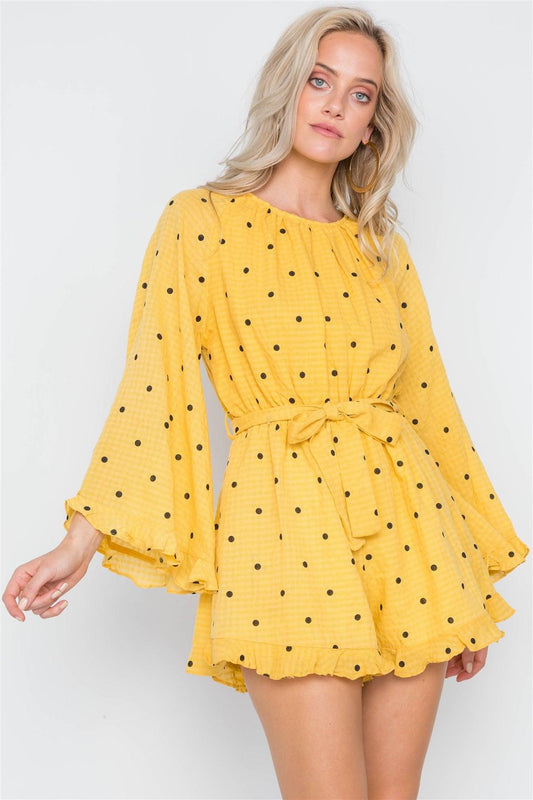 Yellow Polka Dot Ruffle Bell Sleeves Romper /1-3-2-1