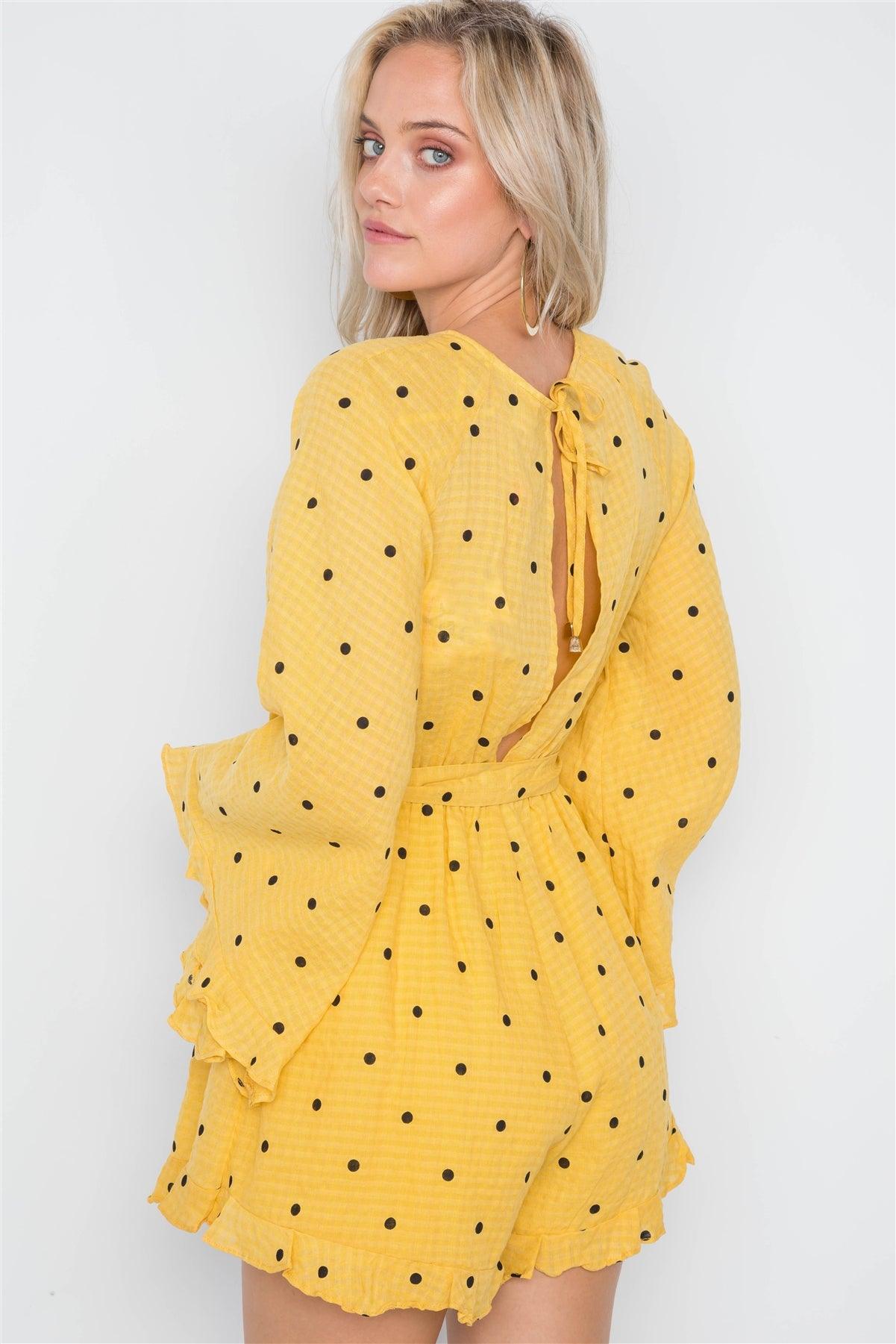 Yellow Polka Dot Ruffle Bell Sleeves Romper /1-3-2-1