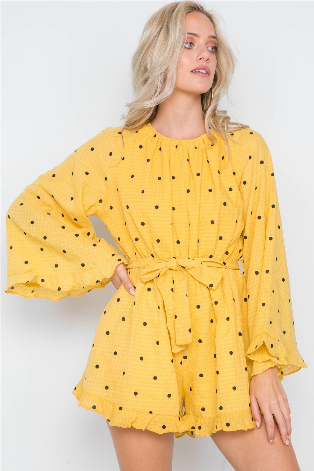 Yellow Polka Dot Ruffle Bell Sleeves Romper /1-3-2-1